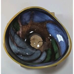 Vintage Murano Styled Hand-Blown Art Glass Abstract Bowl Green Blue Purple Swirl